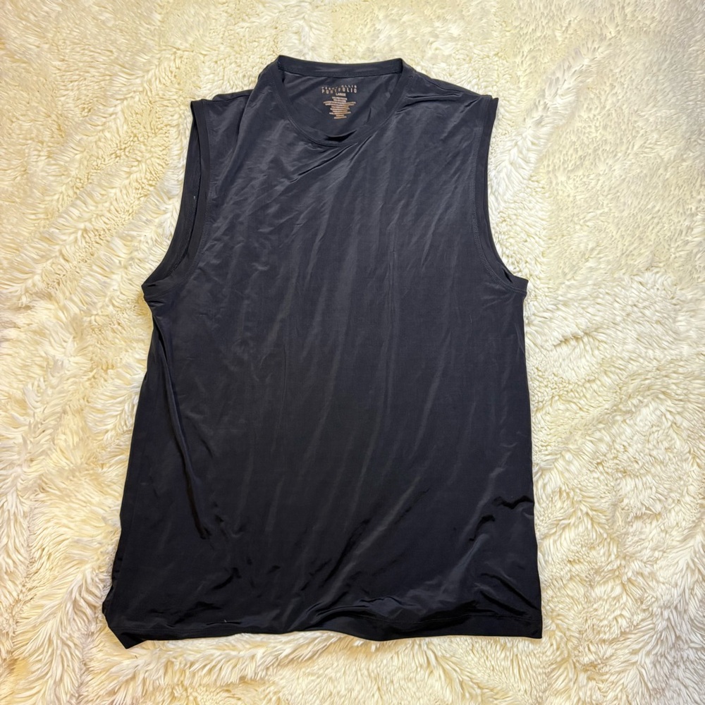 Perry Ellis Portfolio men’s black cut off athletic tank top large stretchy